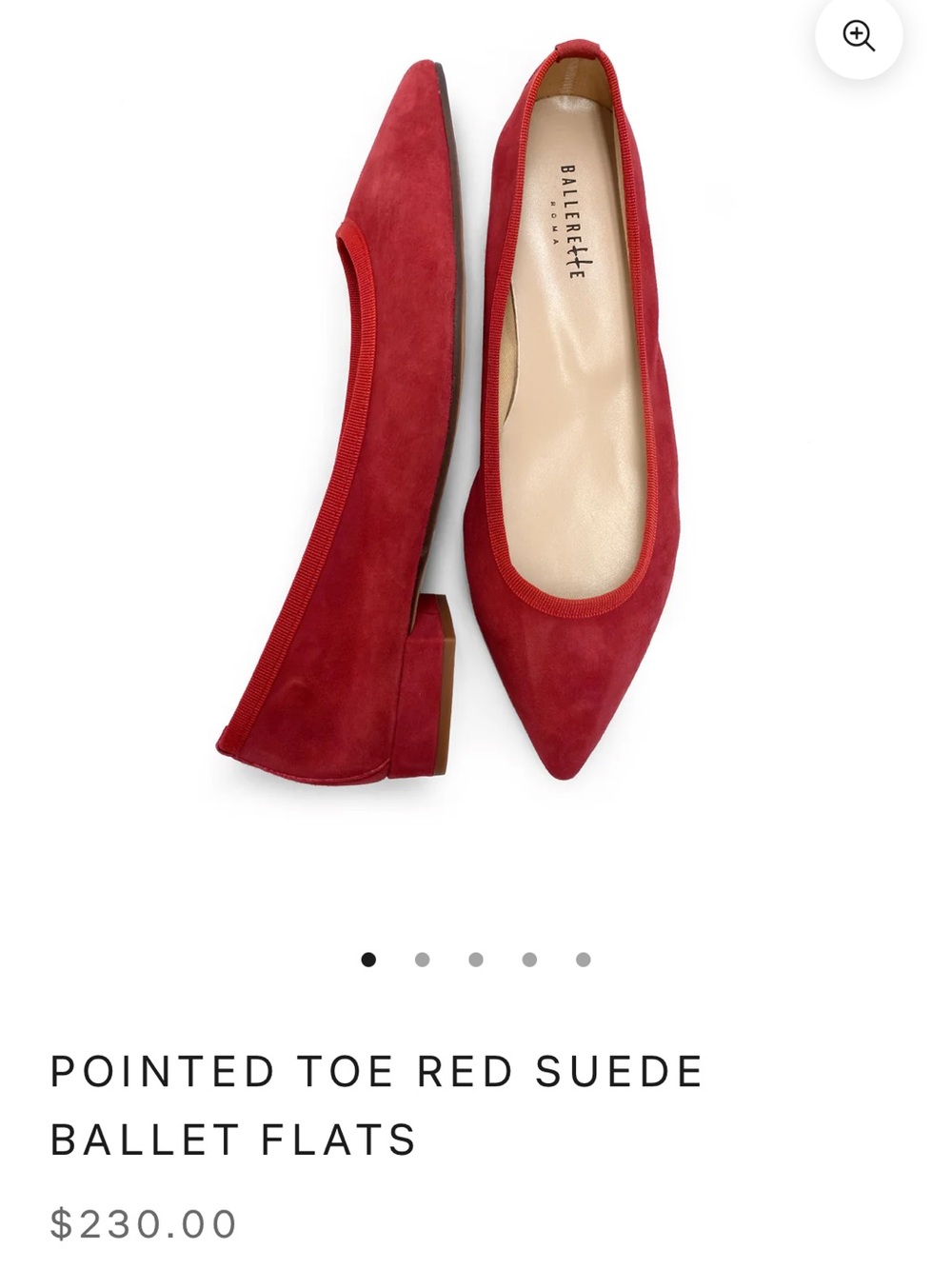 New Ballerette Roma Pointed Toe Red Suede Italian Flats Women’s Size EU 41